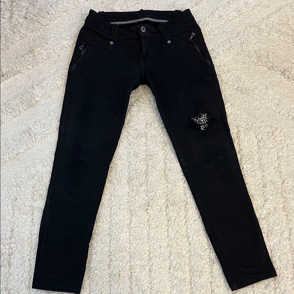 Freesoul Vintage Women's Black Skinny Jeans with Embellished Knee Detail XS